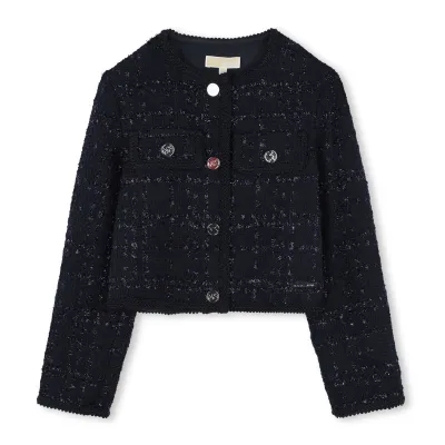 NAVY WOVEN TWEED JACKET 4 BUTTON CLOSURE IMITATION POCKETS / R30249-849