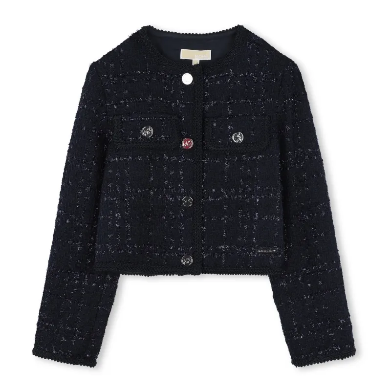 NAVY WOVEN TWEED JACKET 4 BUTTON CLOSURE IMITATION POCKETS / R30249-849