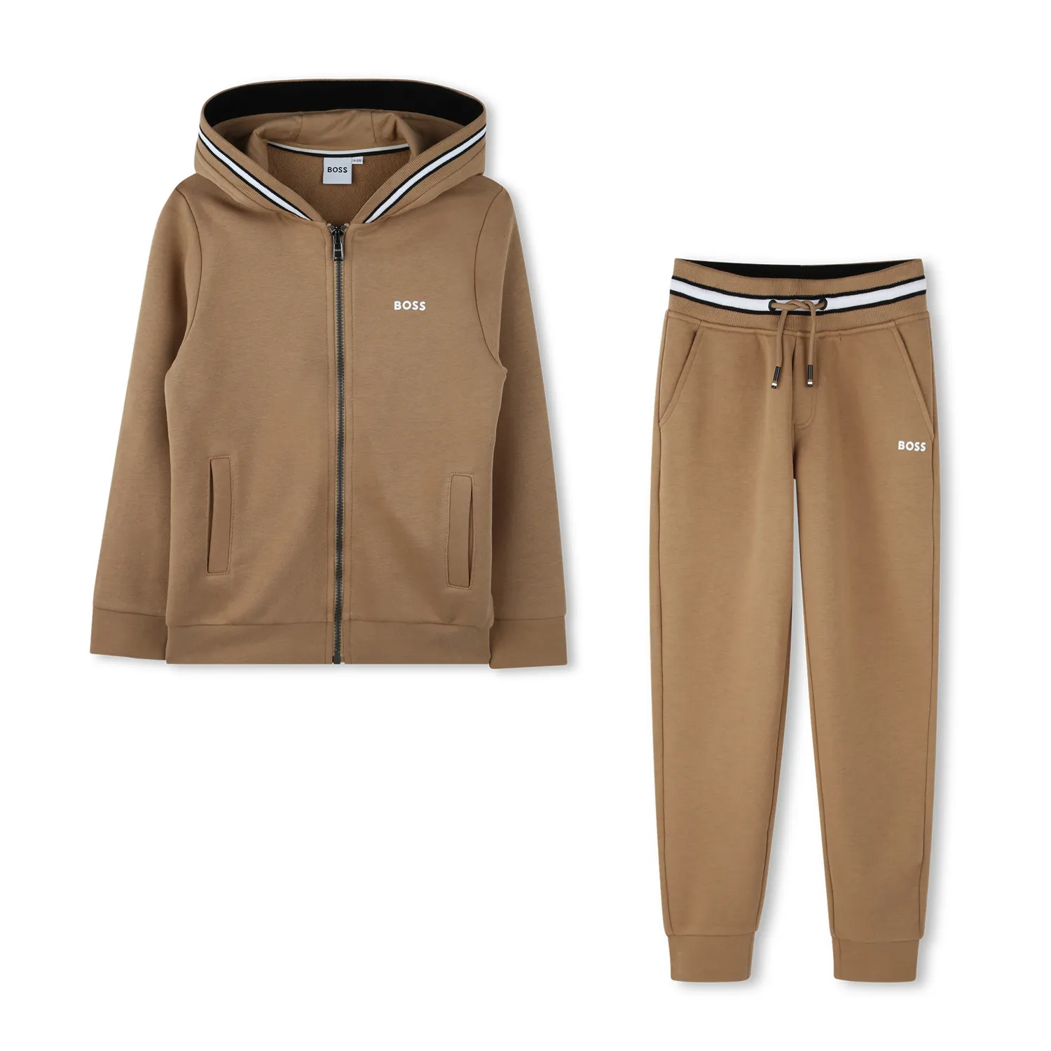 BROWN HOODED TRACKSUIT SET STRIPED TRIM / J51135-269