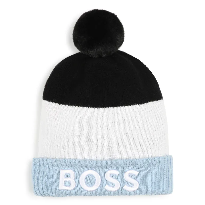 BLUE KNIT TOQUE WHT & NVY STRIPE POM POM COTTON / J51597-049