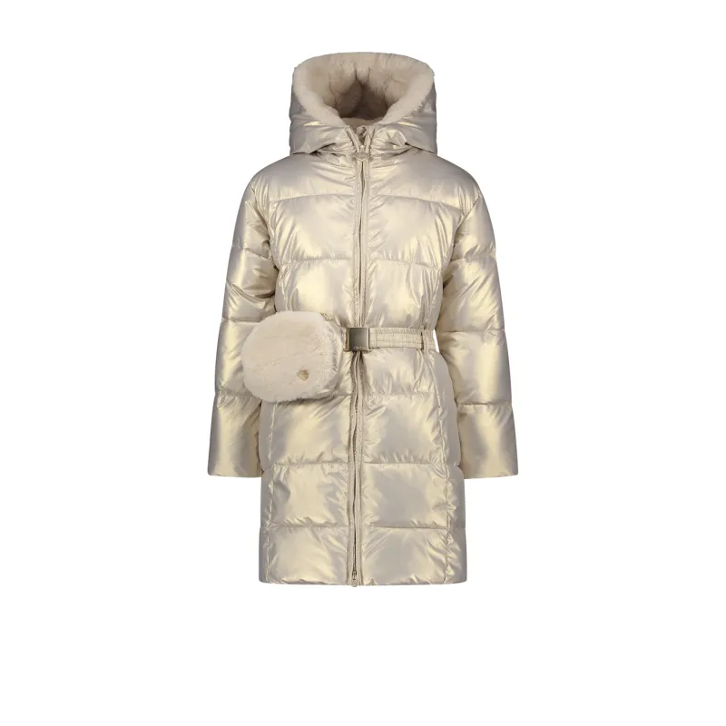 CHAMPAGNE FURRY BAG & BELT COAT HOODED / C407-5205-416