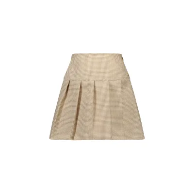 BEIGE TWEED SKIRT PLEATED PEARL TRIM / C408-5710-416