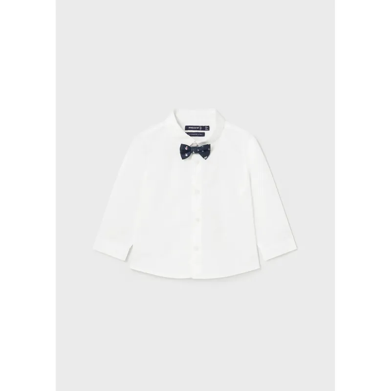 WHITE DRESSY SHIRT NAVY BOWTIE LONG SLEEVE / 2189-052