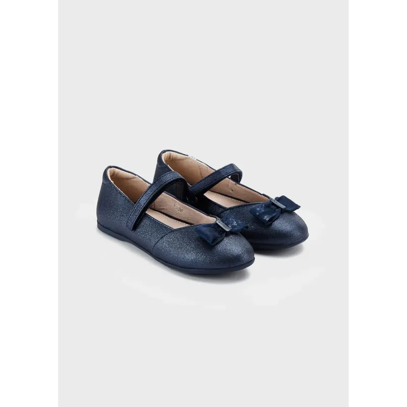 SHOE NAVY BALLERINA FLAT WITH BOW TRIM / 44380-020