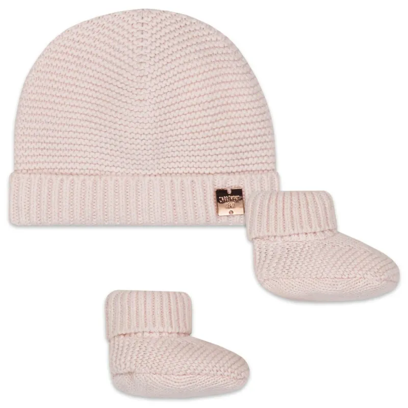 2 PC KNIT HAT & BOOTIES PALE PINK / Y98174