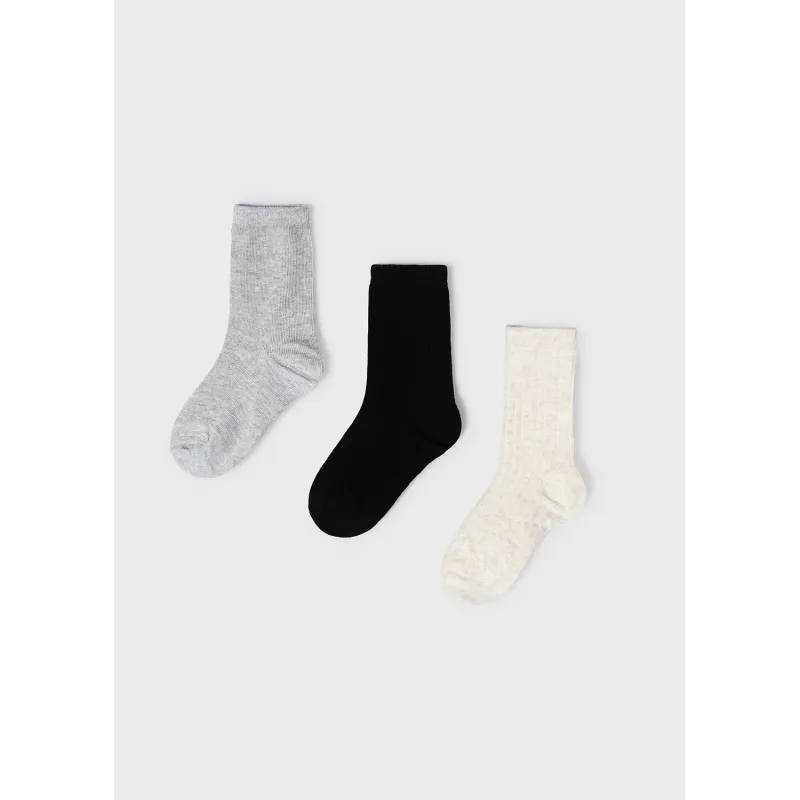 3PC SOCK SET GREY NAVY & BIEGE PLAIN / 10575-096