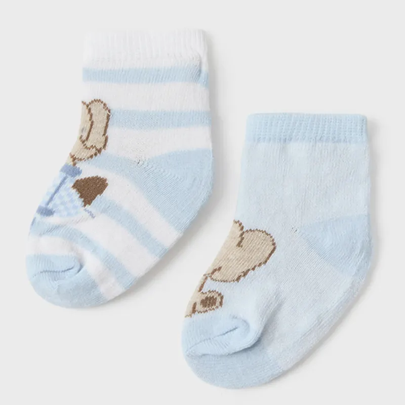 2 PC SOCK SET BLUE WITH ELEPHANT PRINT & BLUE & WHITE STRIPE / 9706-057