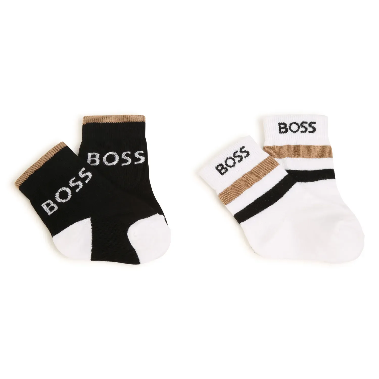 2PC SOCK SET BLACK & STRIPED WHITE BROWN & BLACK / J00112-09B