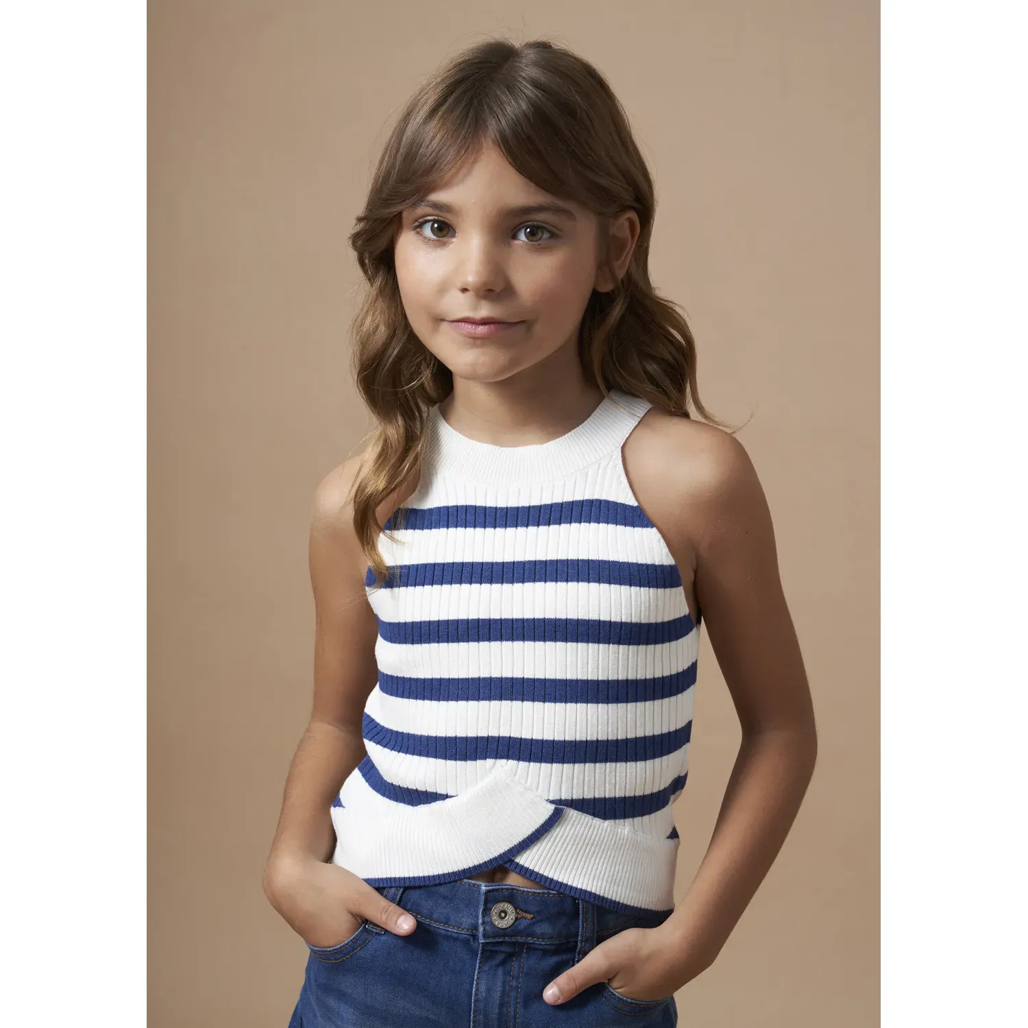 KNIT TOP WHITE & NAVY STRIPE SLEEVELESS / 6023-080