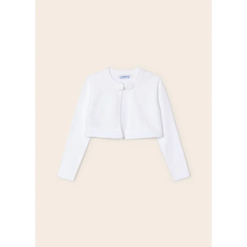 CARDIGAN WHITE BOW CLOSURE RIBBED TRIM / 321-080