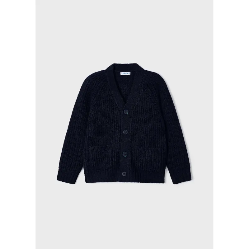 KNT CARDIGAN NAVY WITH POCKETS CABLESTITCH PATTERN / 4331-093