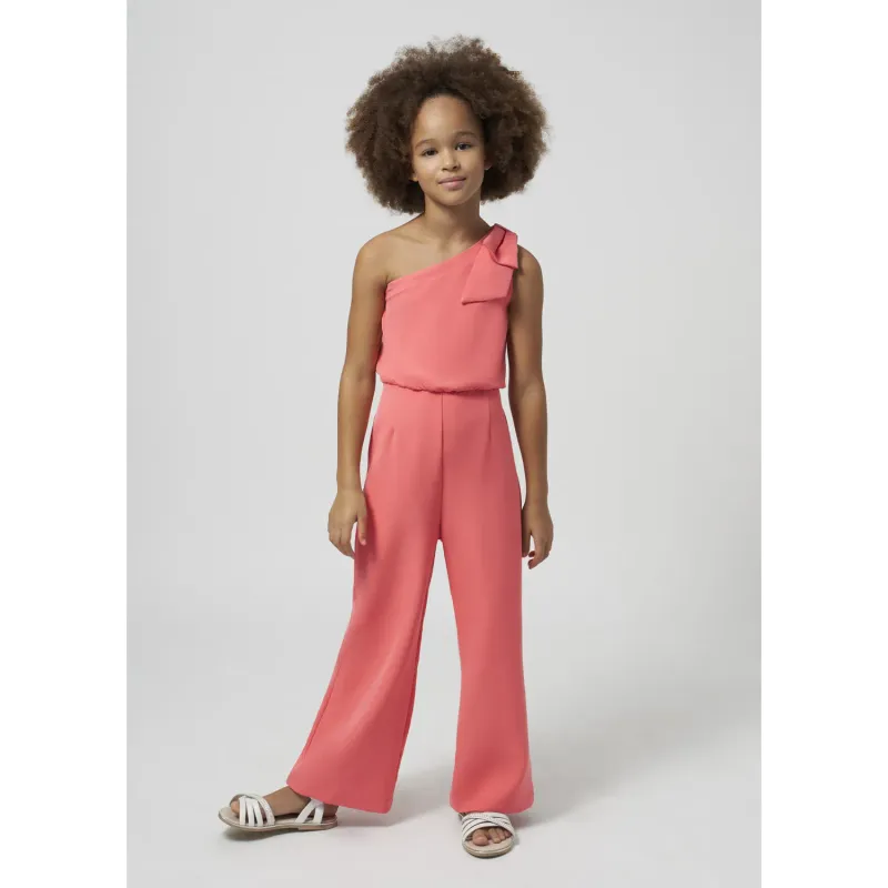 CREPE ROMPER PINK OFF THE SHOULDER WITH BOW WIDE LEG / 6853-046