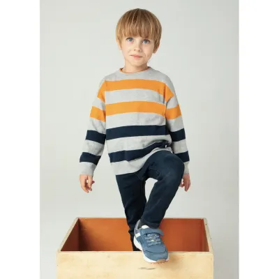 GREY KNIT SWEATER STRIPED ORANGE & NAVY LONG SLEEVE / 4338-011