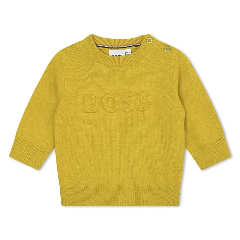 SWEATER PULLOVER LIMEGREEN EMBOSSED BOSS LOGO LONG SLEEVE / J05A38-606