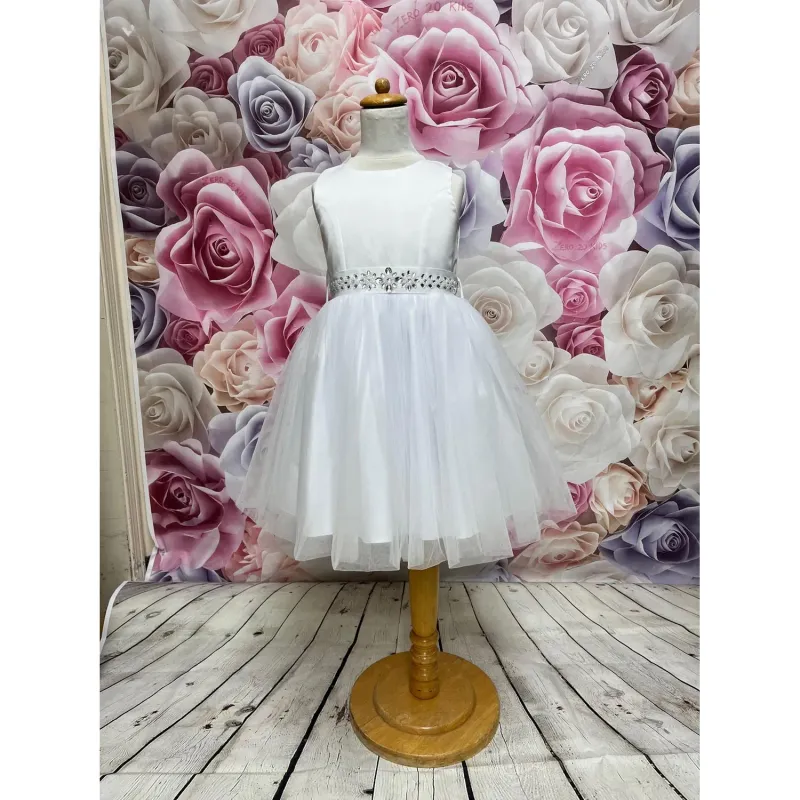 DRESS WHITE TULLE SKIRT JEWELLED BELT SATIN BODICE / 8174