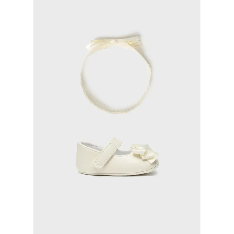 2PC SHOE & LACE HEADBAND CREAM BOW TRIM / 9633-090