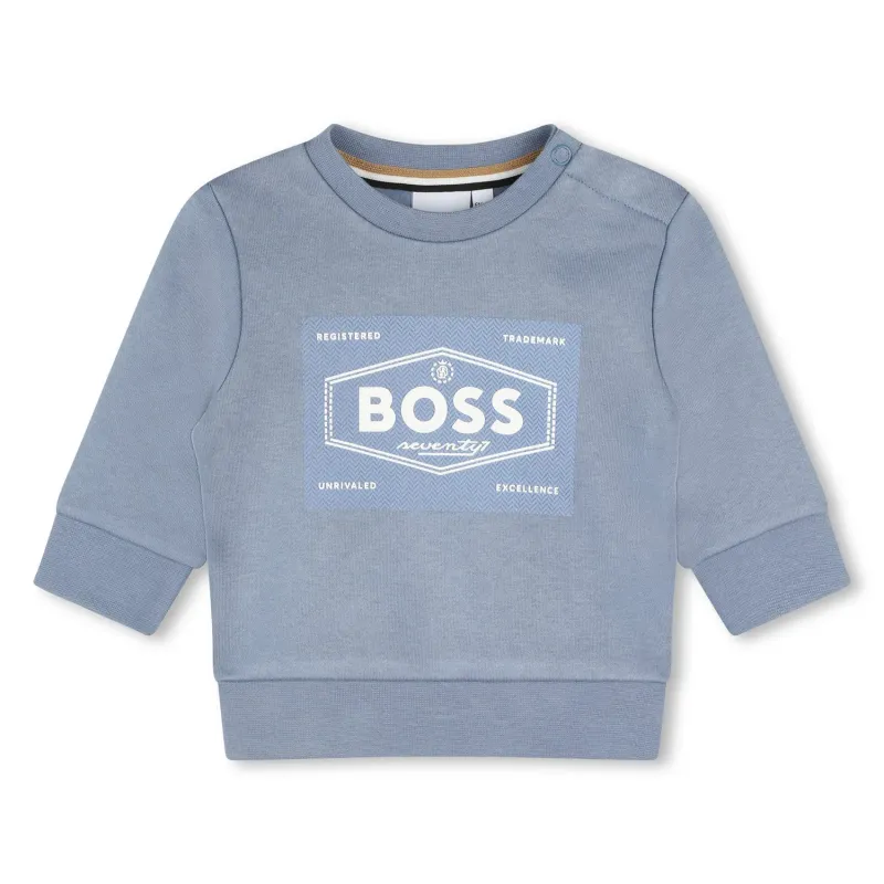 LIGHT BLUE SWEAT SHIRT REGULAR FIT WHITE BOSS LOGO / J51287-049