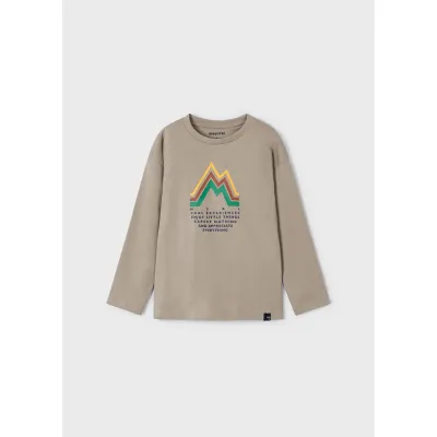 TSHIRT LIGHT BROWN GREEN RED & YELLOW STRIPE PRINT LONG SLEEVE / 4016-038