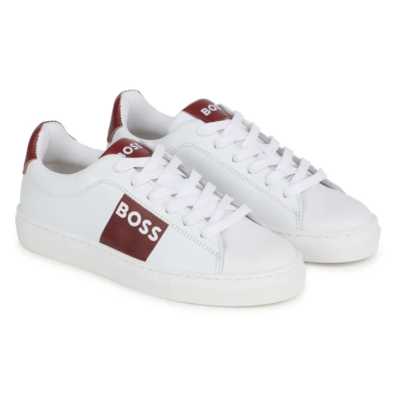 SHOE WHITE BURGUNDAY TRIM BOSS LOGO WITH LACES / J50854-10P