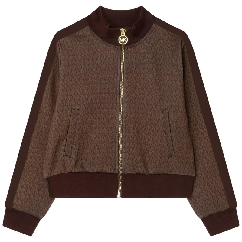 ZIP CARDIGAN BROWN JACQUARD MINI MK LOGO ALL OVER PRINT / R15176-319