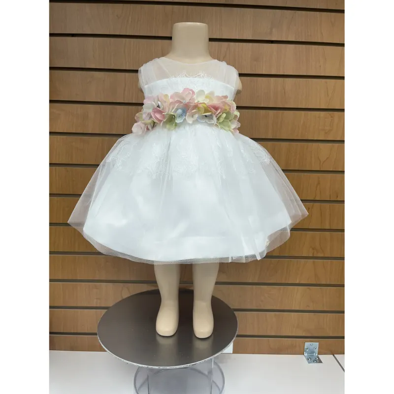 DRESS WHITE TULLE LACE & SATIN FLOWER BELT MULTICOLORED / G2861
