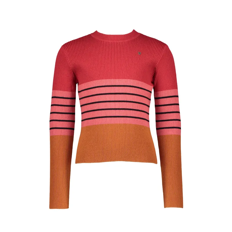 SWEATER RED & PINK & BROWN STRIPE FLAT KNITTED / 5311