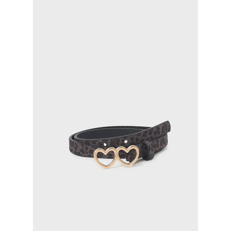 BELT GREY LEOPARD PRINT 2 HEART BUCKLE / 10380