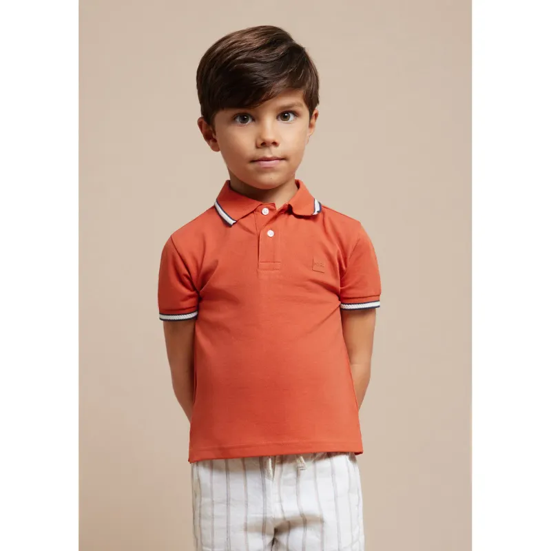 POLO TOP ORANGE RED NAVY & WHITE TRIM SHORT SLEEVE / 3103-071