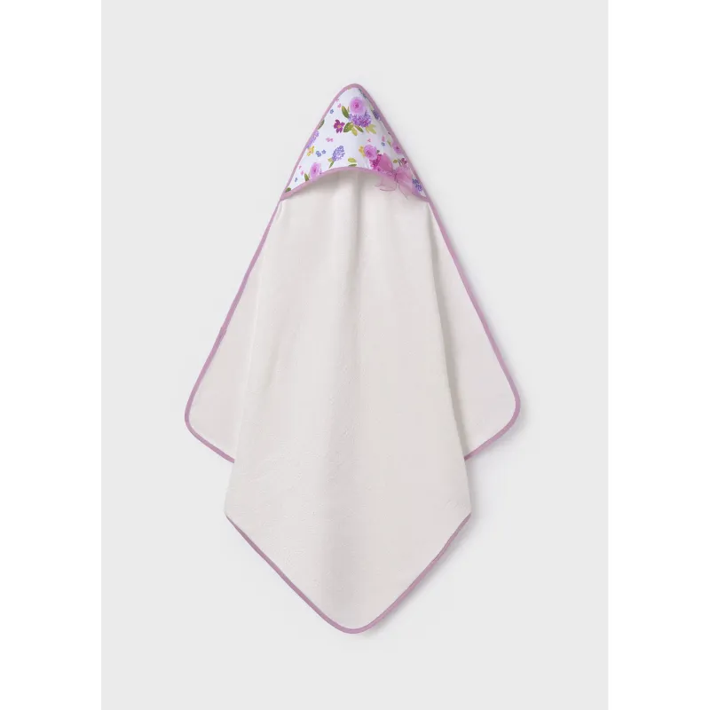 BATH TOWEL WHITE WITH LILAC & PURPLE FLOWER TRIM / 9460-030