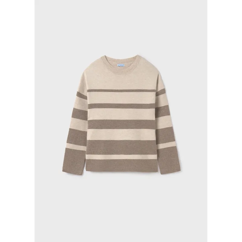 STRIPED TAUPE & BROWN SWEATER LONG SLEEVE CREWNECK / 7311-029
