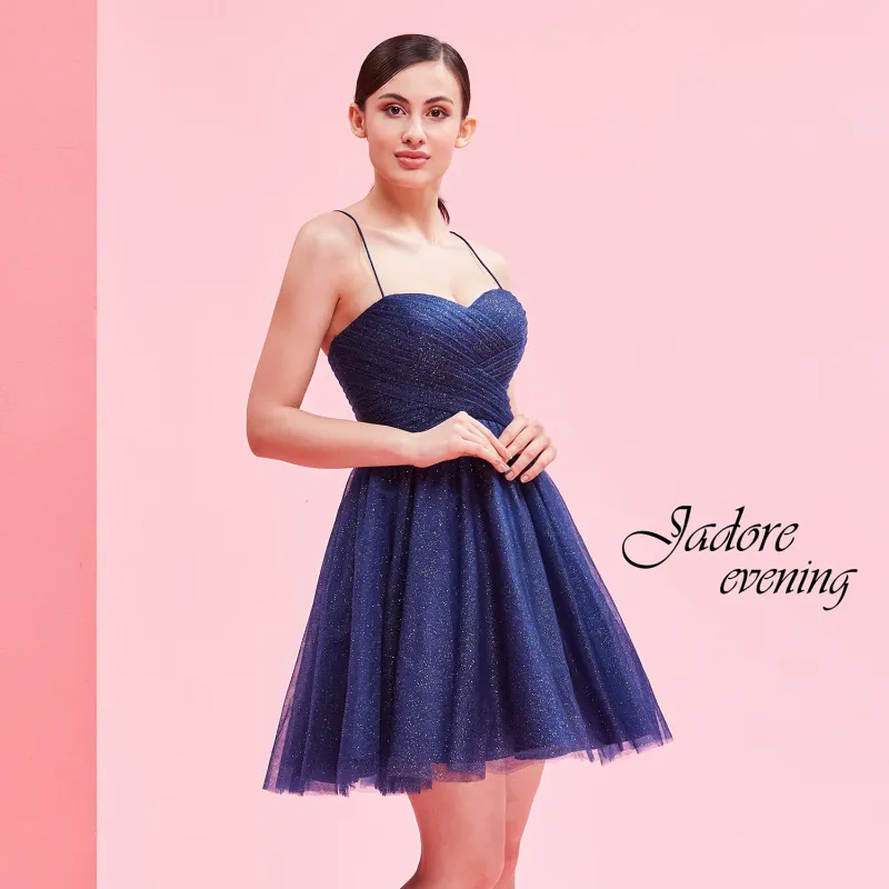 DRESS NAVY SPARKLE TULLE&SPARKLE TULLE PLEATED BODICE WOMEN'S SIZE / J16075