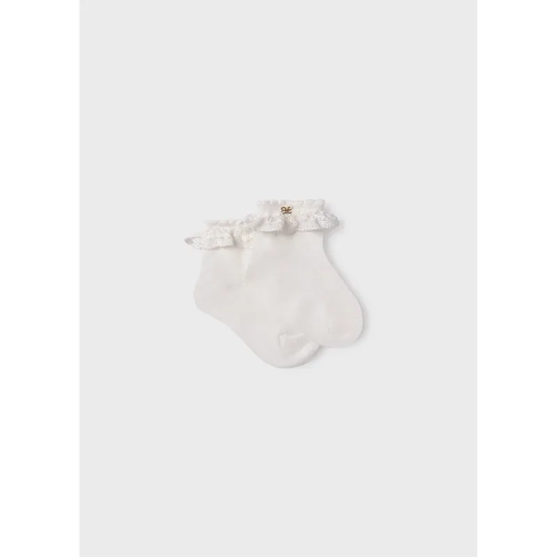 SOCKS CREAM CROCHET TRIM WITH GOLD AL LOGO / 5406-087