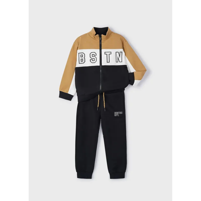 2PC BLACK STRIPED TRACK SUIT WHITE & BROWN / 4876-059
