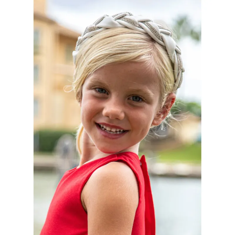 HEADBAND HARD WHITE LEATHER RHINE STONE TRIM / 10486-010