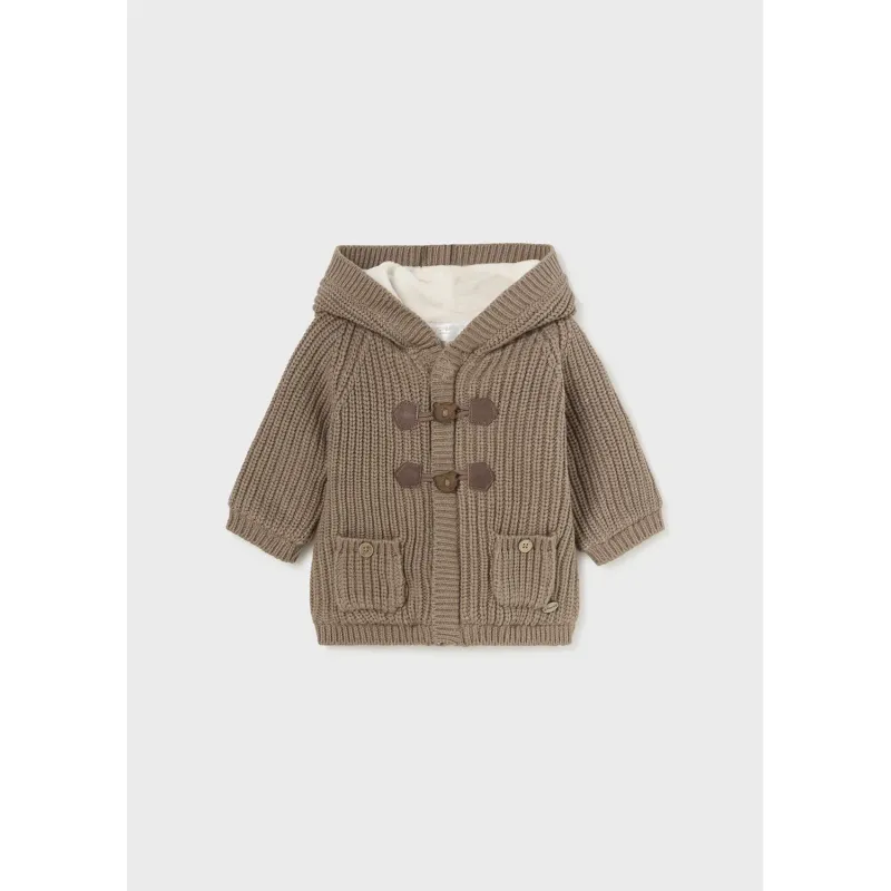 BROWN KNIT CARDIGAN HOODED ZIP & TOGGLE CLOSURE / 2303-0363