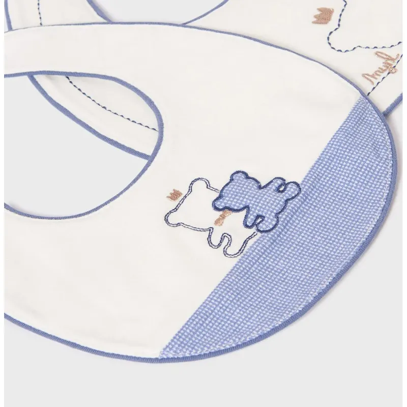 BIB WHITE BLUE CHECK & BEAR OUTLINE / 9331-069