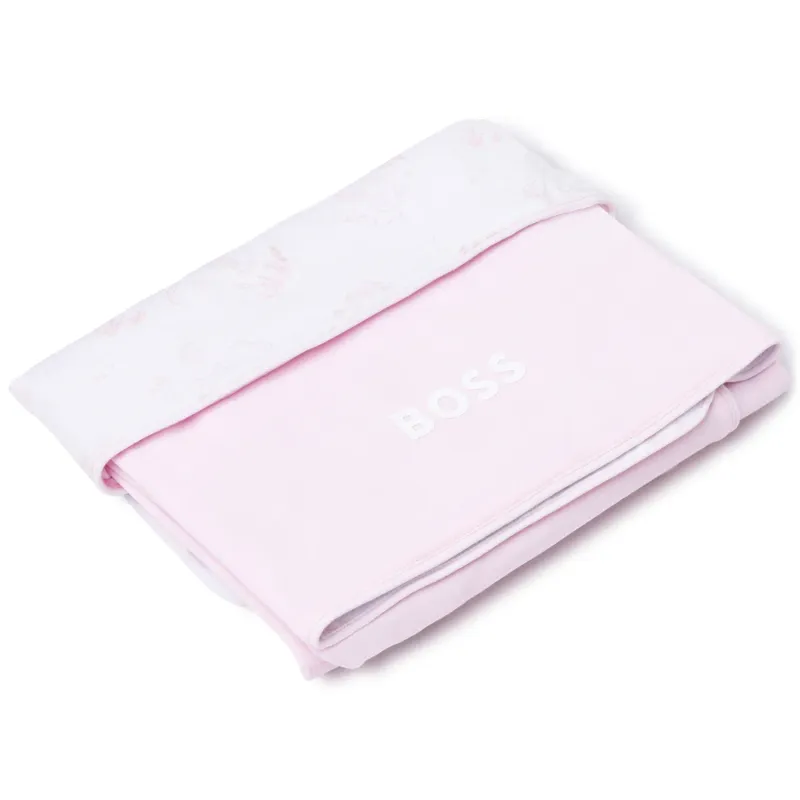 BLANKET PINK & WHITE BUNNY PRINT COTTON BOSS LOGO / J90244