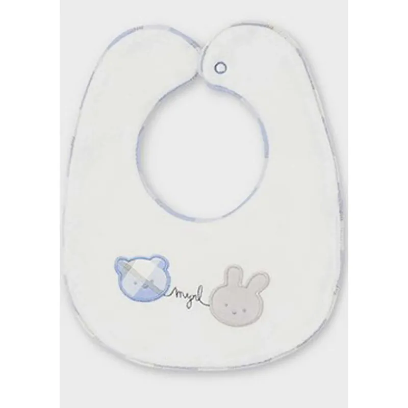VELOUR BIB WHITE BLUE BEAR & GREY BUNNY APPLIQUE / 9147