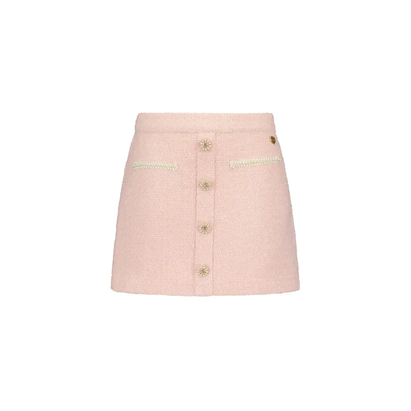 TWEED SKIRT LIGHT PINK PEARL TRIM & BUTTONS / C312-5742-220