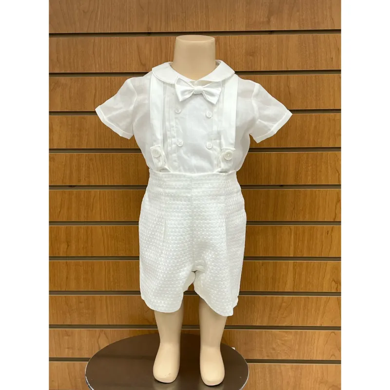 2PC SHORT SET WHITE SHIRT & PRINTED SHORTS WITH SUSPENDERS / E2845BE