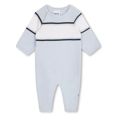 LIGHT BLUE KNIT ROMPER WHITE TRIM / J51056-771