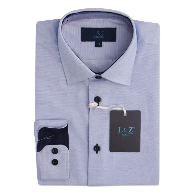 SHIRT PALE BLUE NAVY CUFF & NECKLINE CONTRAST / 5980