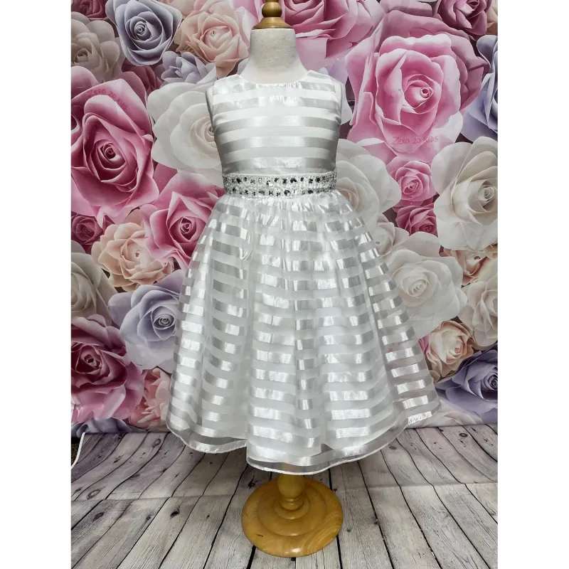 DRESS IVORY ORGANZA STRIPE SKIRT JEWELLED BODICE / 8153