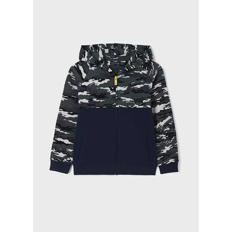 SWEAT TOP CARDIGAN NAVY & CAMOUFLAGE PRINT HOODED / 6411