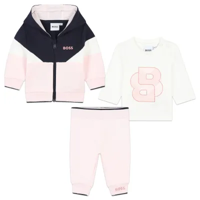 PINK 3PC HOODED TRACKSUIT NAVY & CREAM BOSS LOGO / J51083-44L