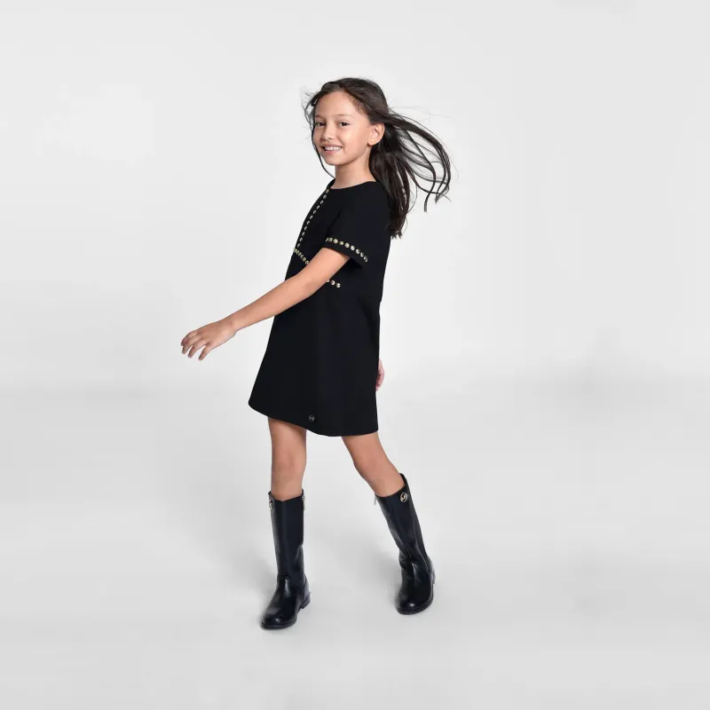 DRESS BLACK SHORT SLEEVE GOLD STUDS TRIM / R12171-09B