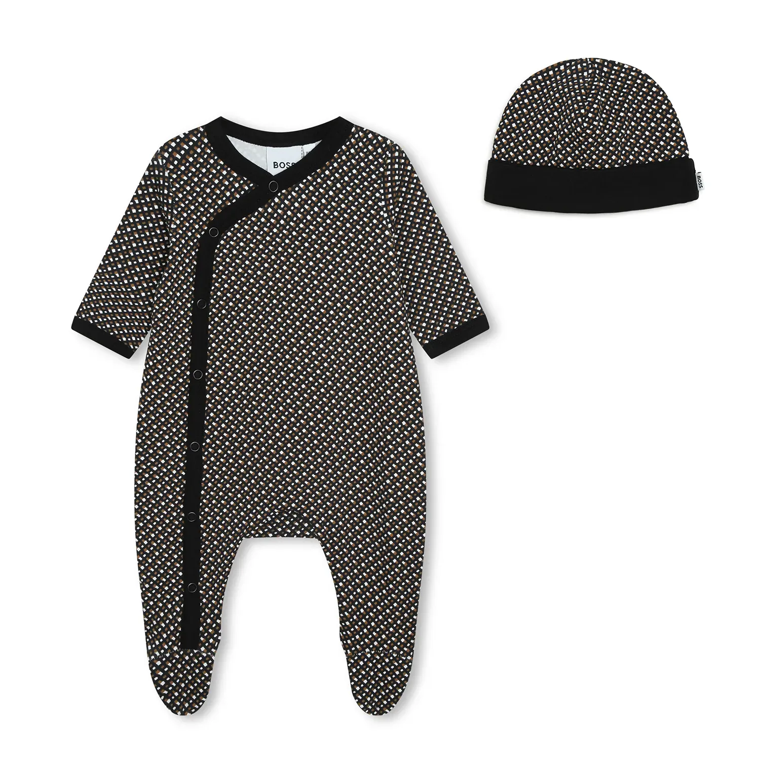 2PC SLEEPER & HAT BLACK & BROWN WHITE CHECK PRINT / J98438-09B