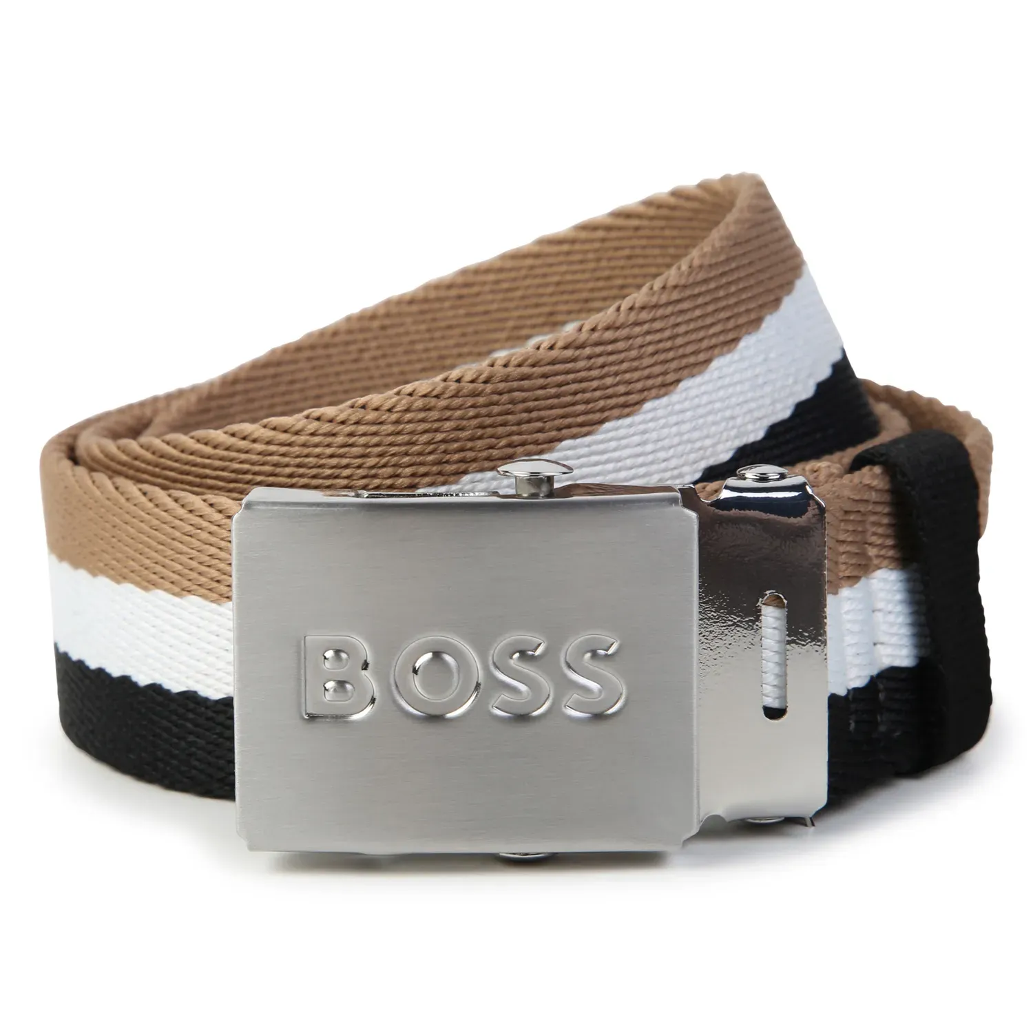 BELT 3TONE WOVEN SILVER BUCKLE BROWN WHITE BLACK / J50957-09B