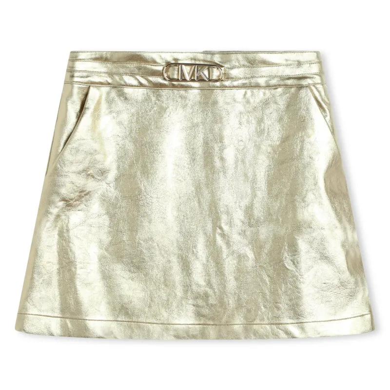 SKIRT GOLD LAME ZIP CLOSURE MK APPLIQUE / R30122-Z99