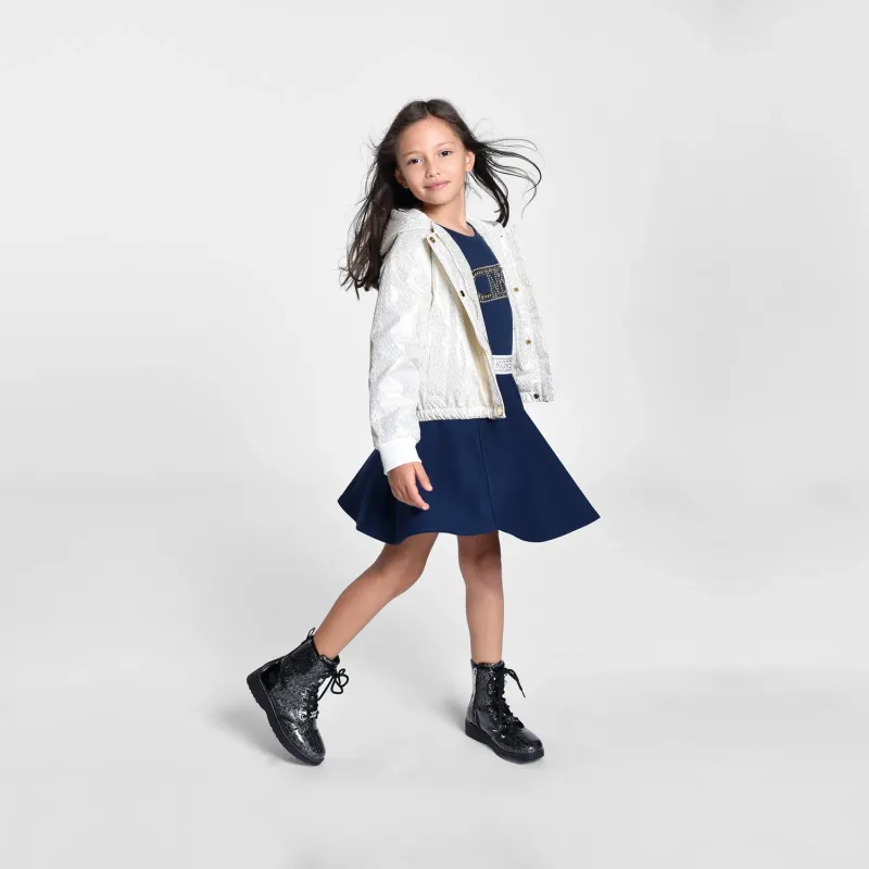 SKIRT NAVY WHITE & GOLD WAISTBAND FLARE KORS LOGO / R13126-849